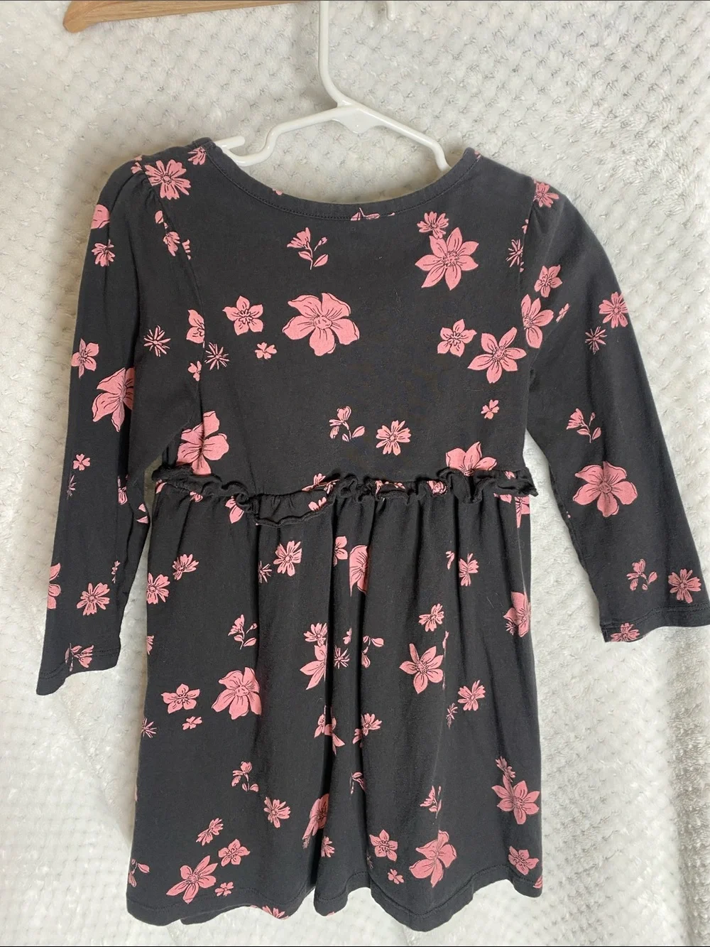 Baby GAP soft knit Charcoal gray dress with Pink Floral Print